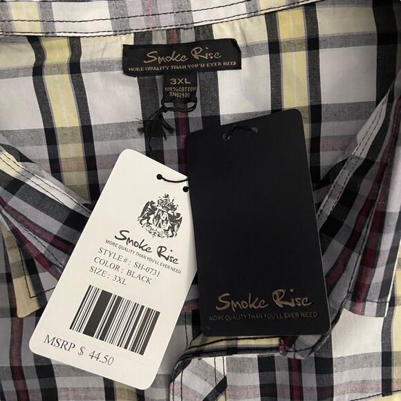 Smoke Rise Men Plaid Button Up Roll Up Long Sleeves Shirt Size 3XL 100% Cotton - Picture 7 of 16